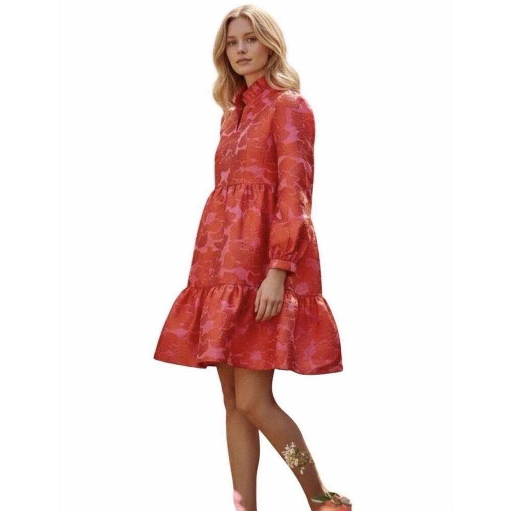 Tuckernuck Palmerston A-Line Dress Red Pink Fil Coupe Long Sleeve Women’s Size M